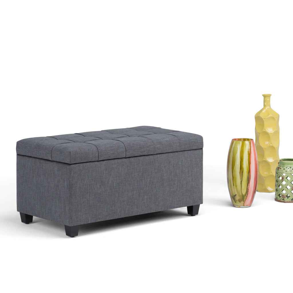 33" Espresso and Slate Gray Upholstery Storage Ottoman