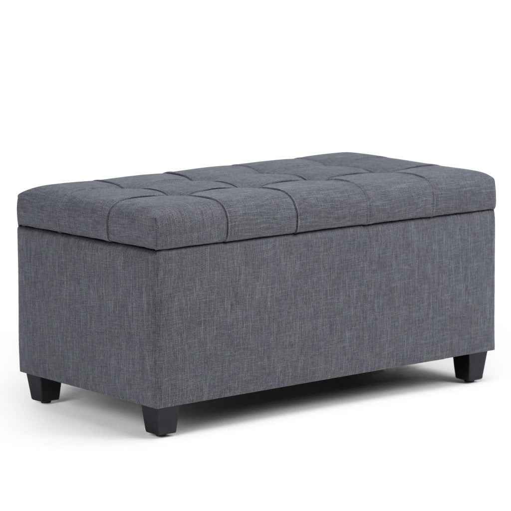 33" Espresso and Slate Gray Upholstery Storage Ottoman