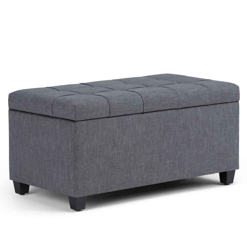 33" Espresso and Slate Gray Upholstery Storage Ottoman