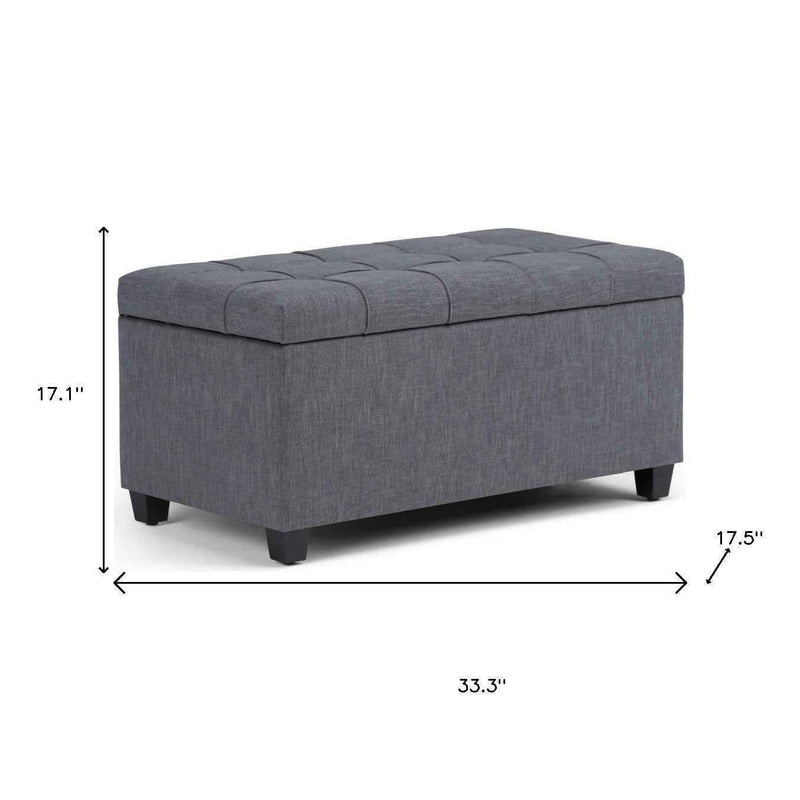 33" Espresso and Slate Gray Upholstery Storage Ottoman