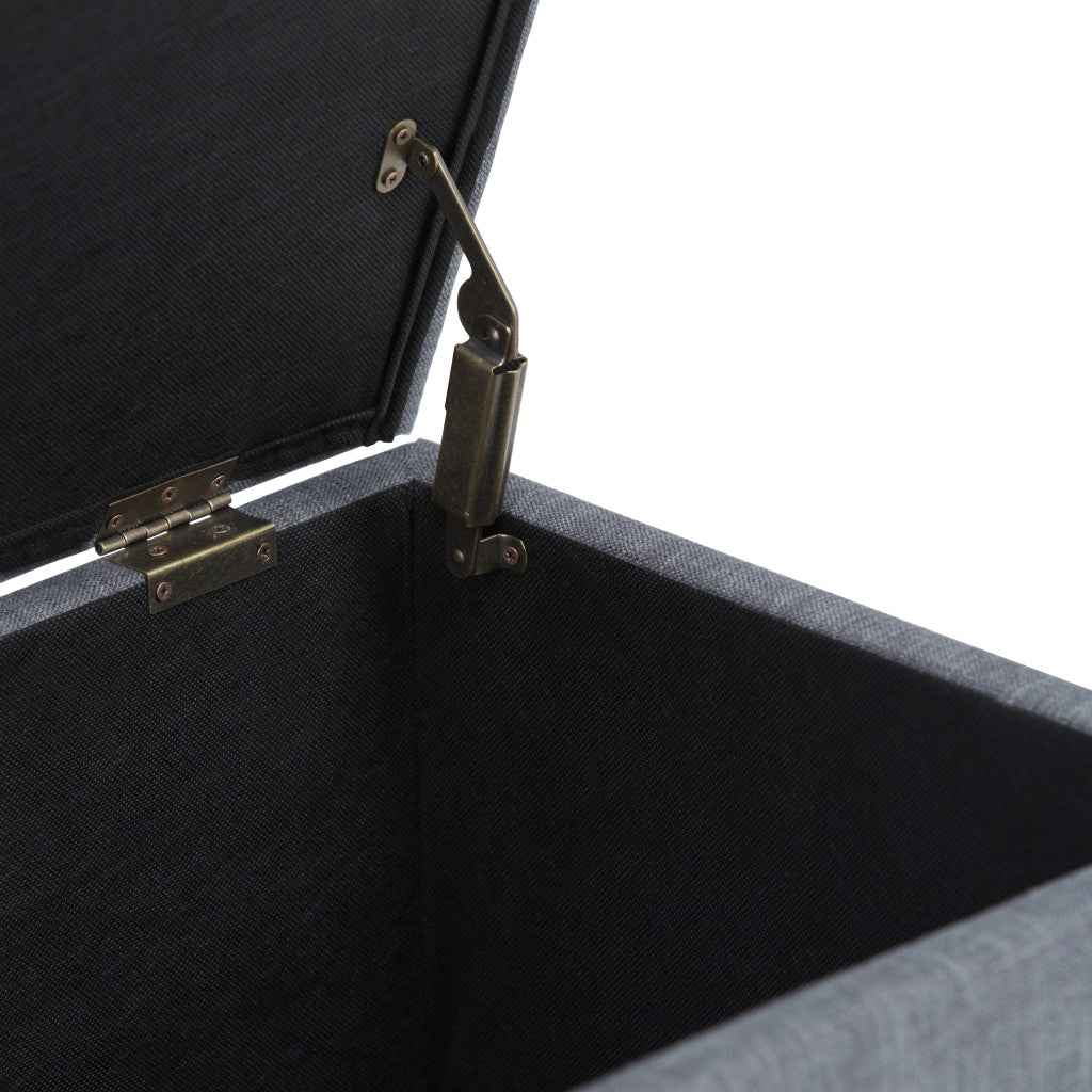 33" Espresso and Slate Gray Upholstery Storage Ottoman