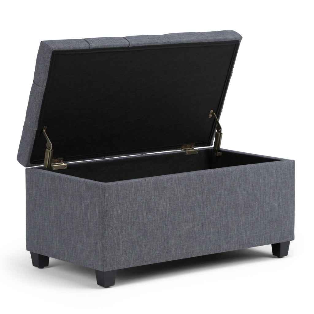 33" Espresso and Slate Gray Upholstery Storage Ottoman