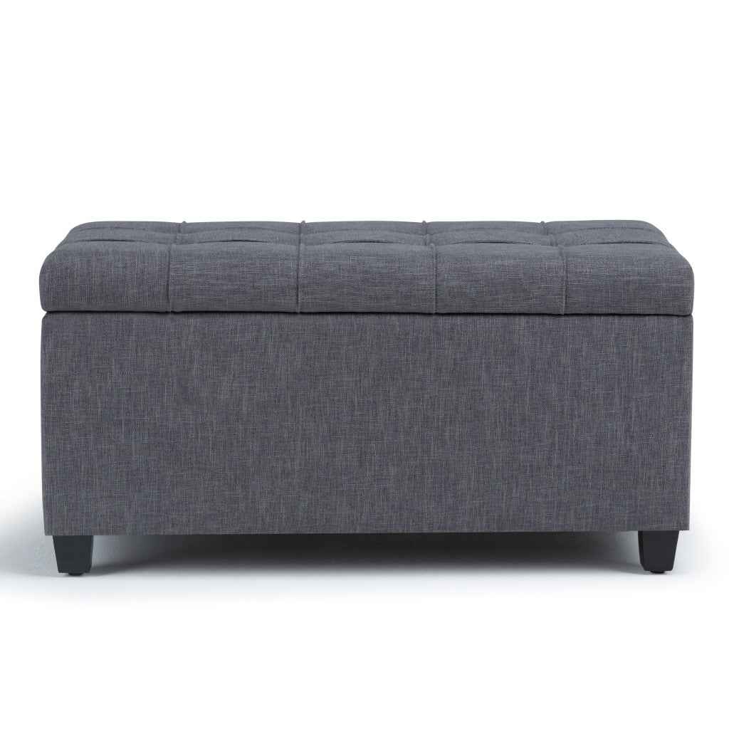 33" Espresso and Slate Gray Upholstery Storage Ottoman