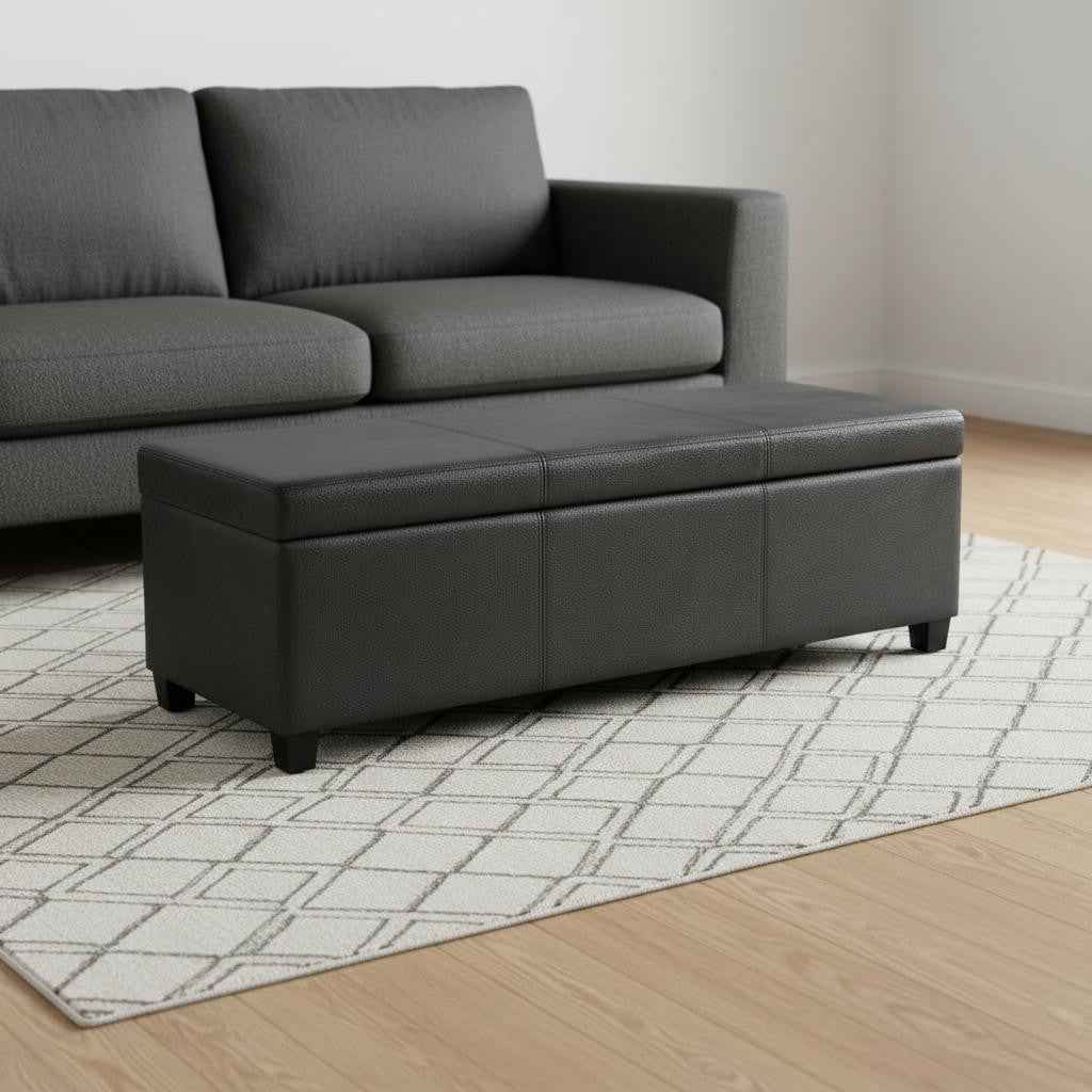 48" Dark Brown and Black Upholstery Storage Ottoman