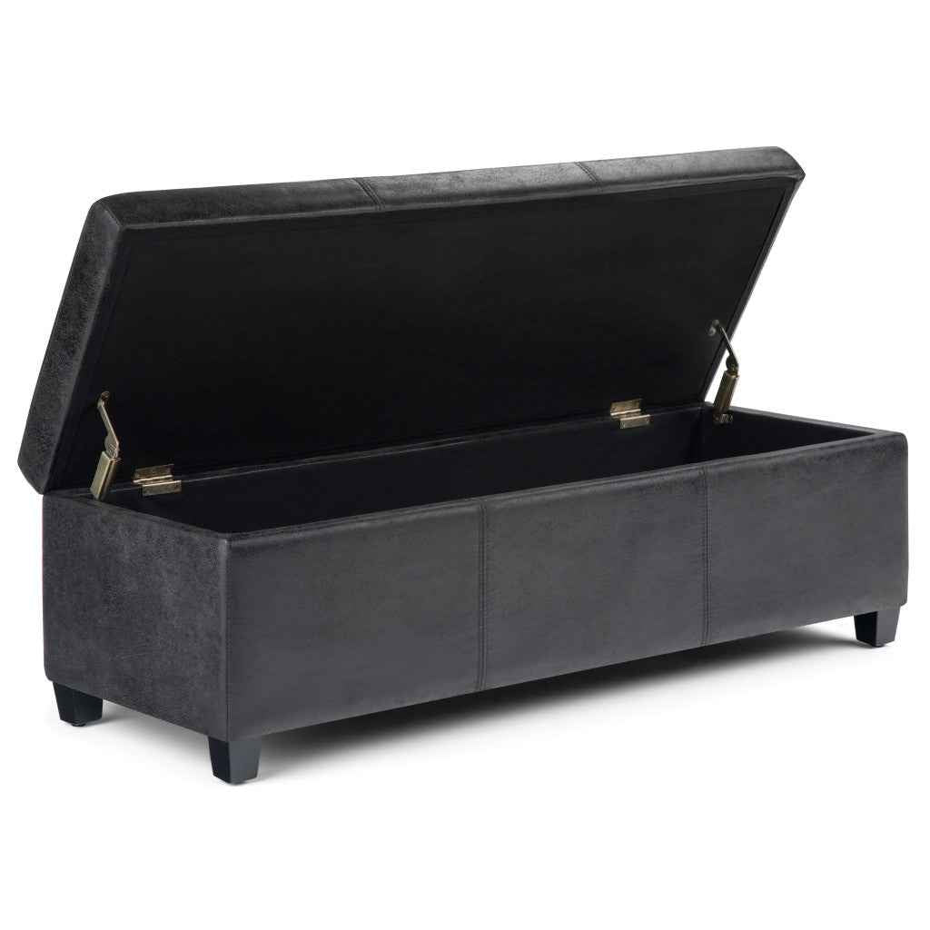 48" Dark Brown and Black Upholstery Storage Ottoman