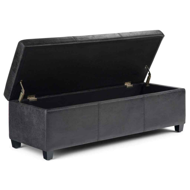 48" Dark Brown and Black Upholstery Storage Ottoman
