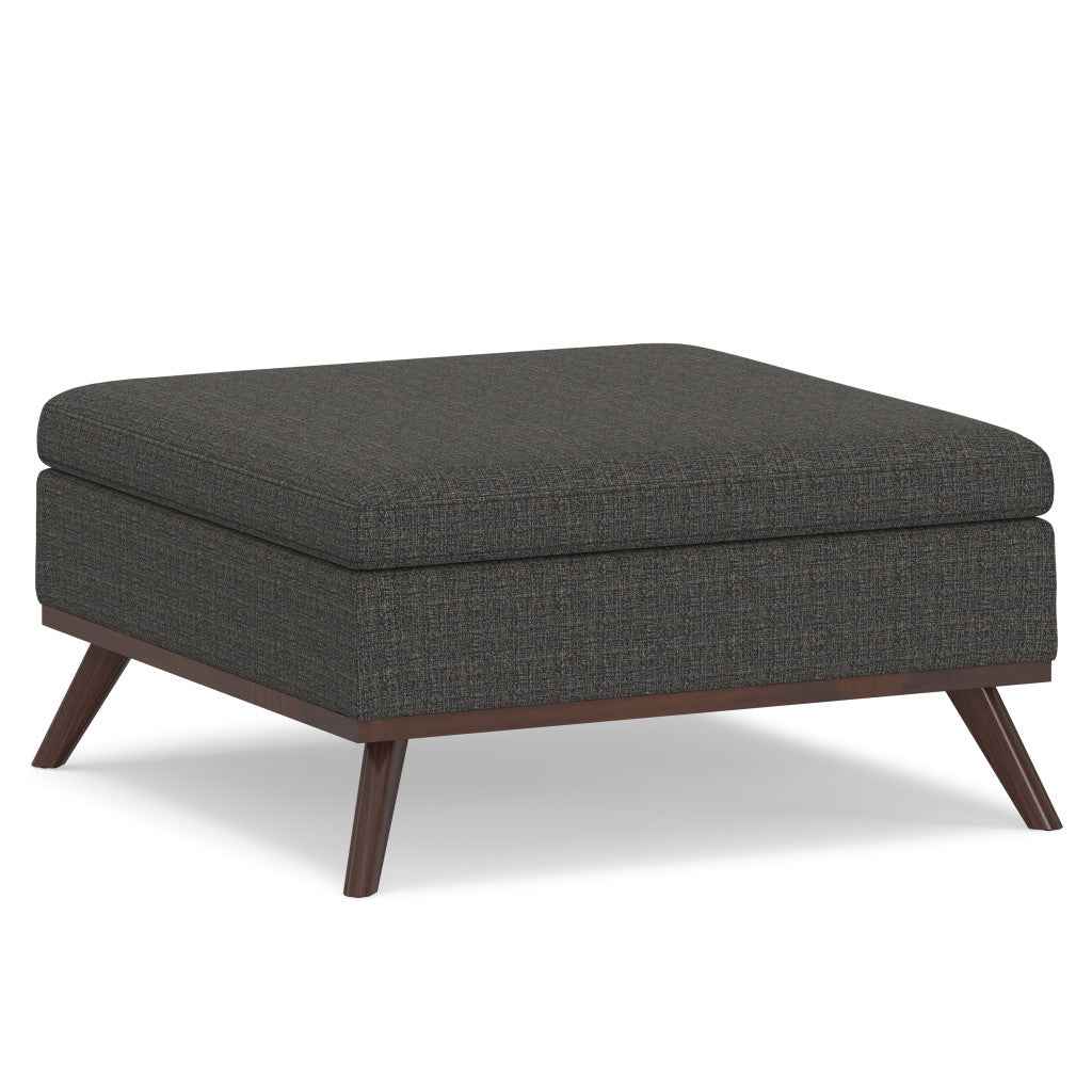36" Ebony and Brown Fabric Cocktail Ottoman With Storage