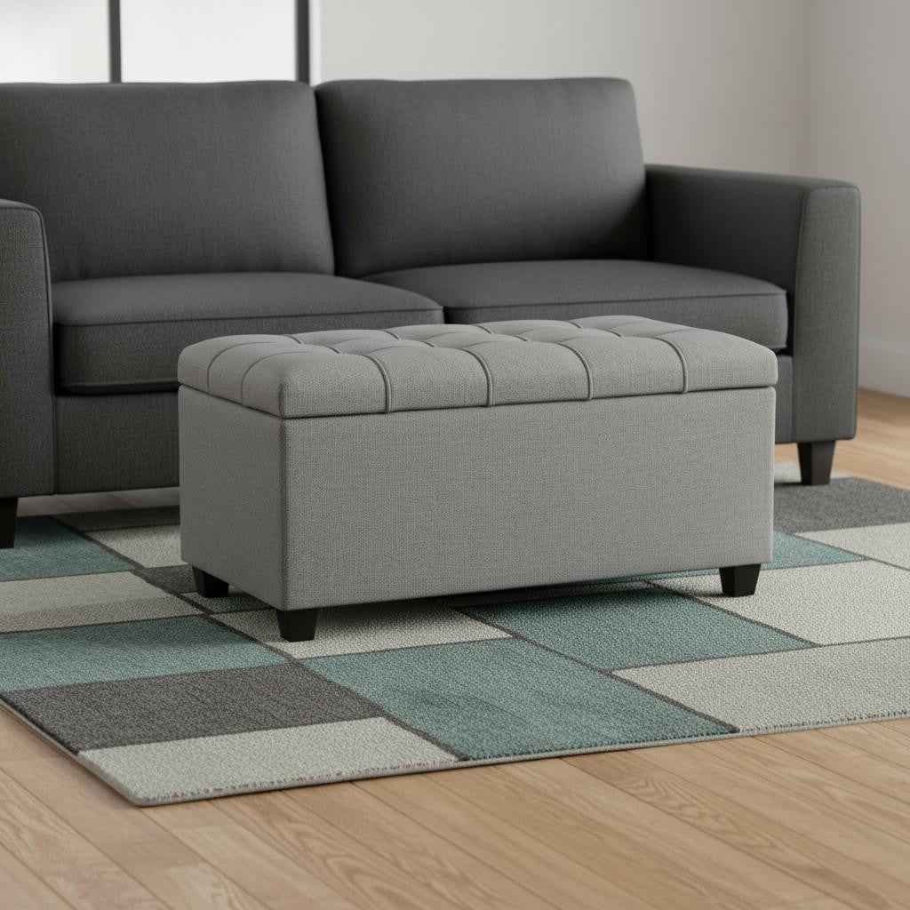 33" Espresso and Gray Upholstery Storage Ottoman