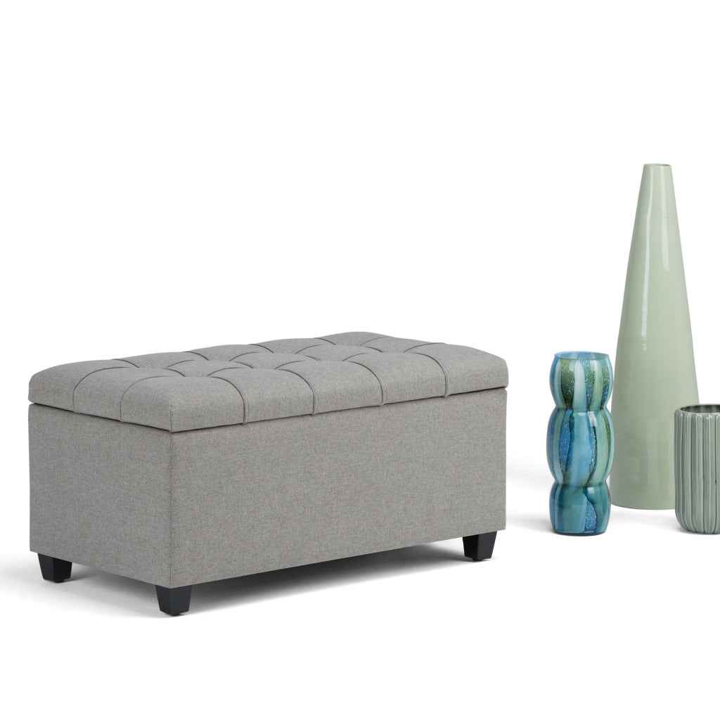 33" Espresso and Gray Upholstery Storage Ottoman