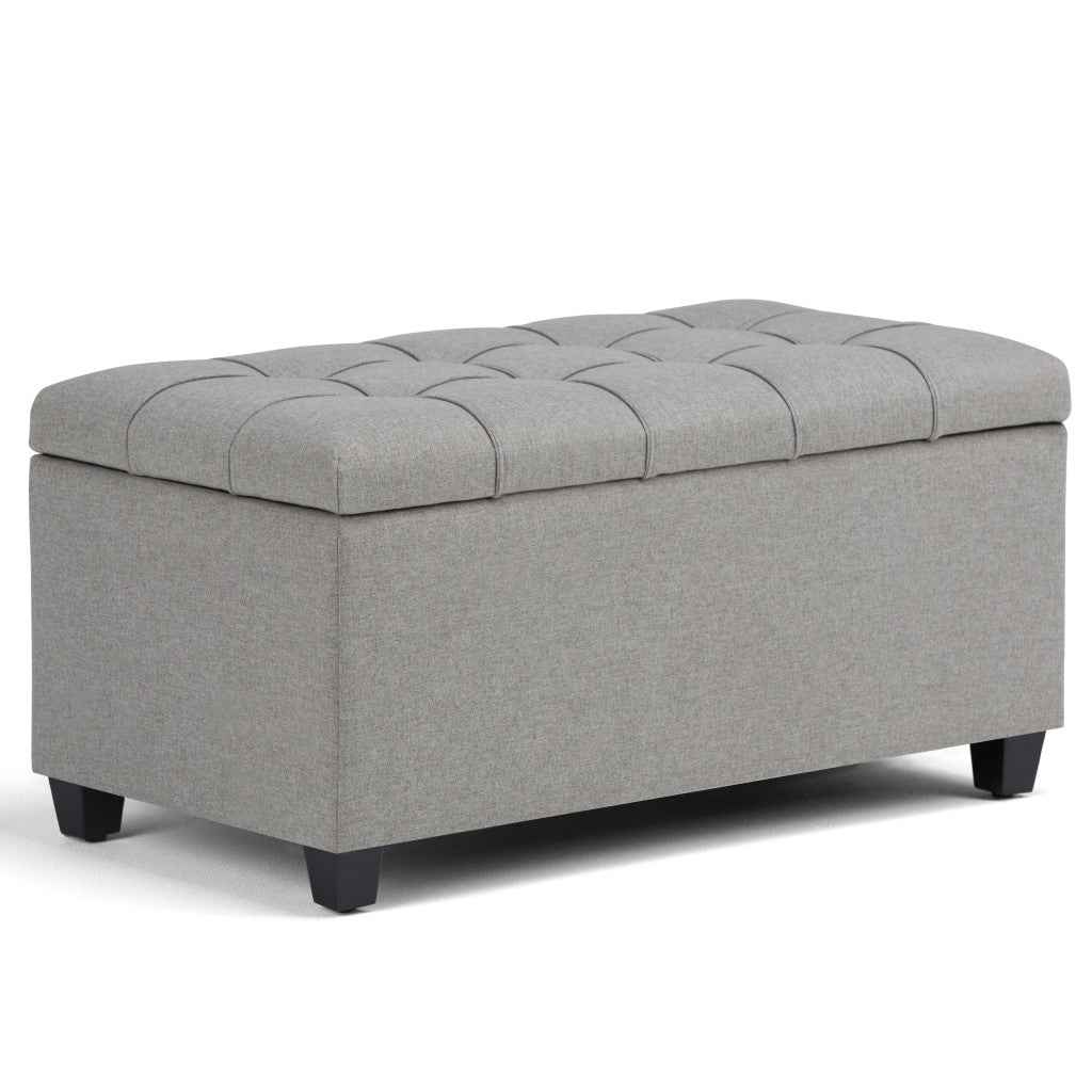 33" Espresso and Gray Upholstery Storage Ottoman
