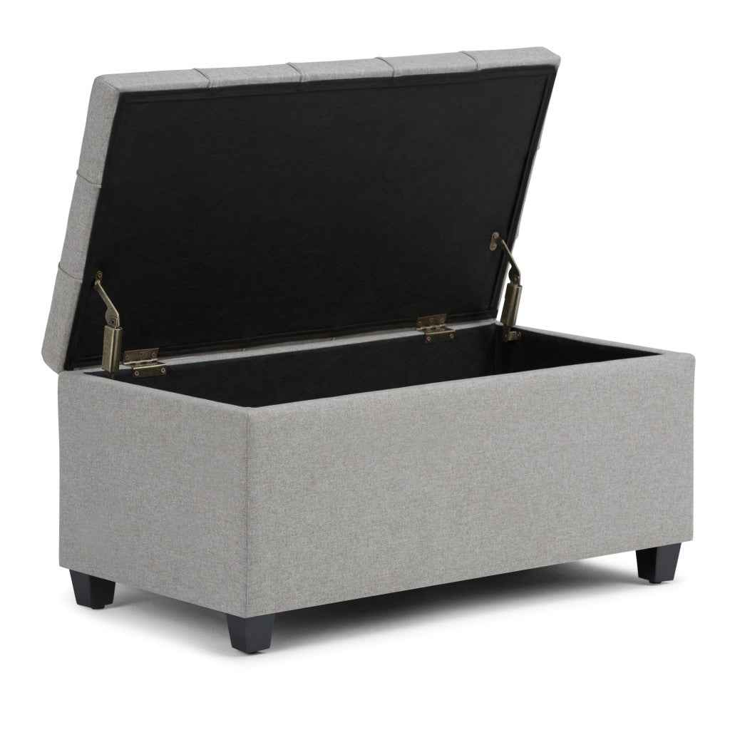 33" Espresso and Gray Upholstery Storage Ottoman
