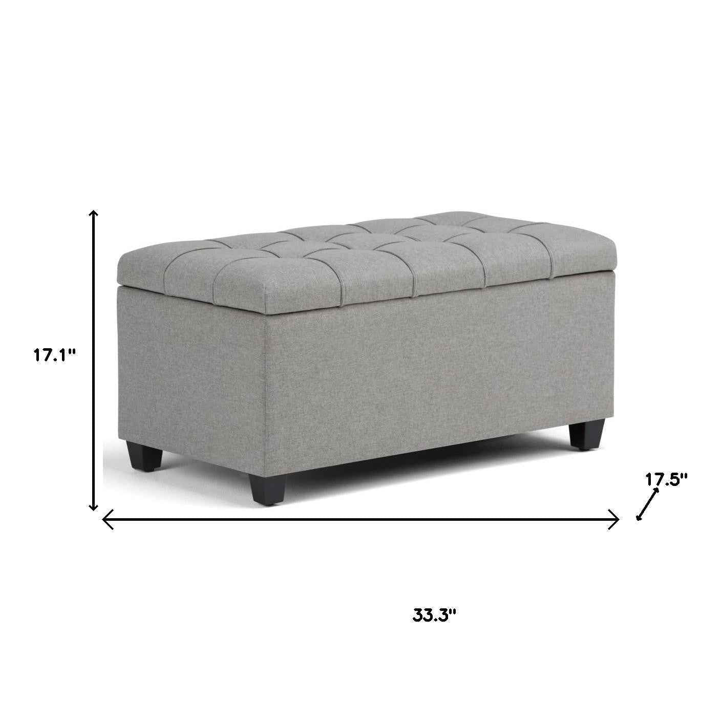 33" Espresso and Gray Upholstery Storage Ottoman