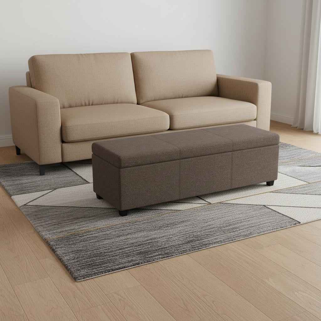 54" Dark Brown and Fawn Upholstery Storage Ottoman