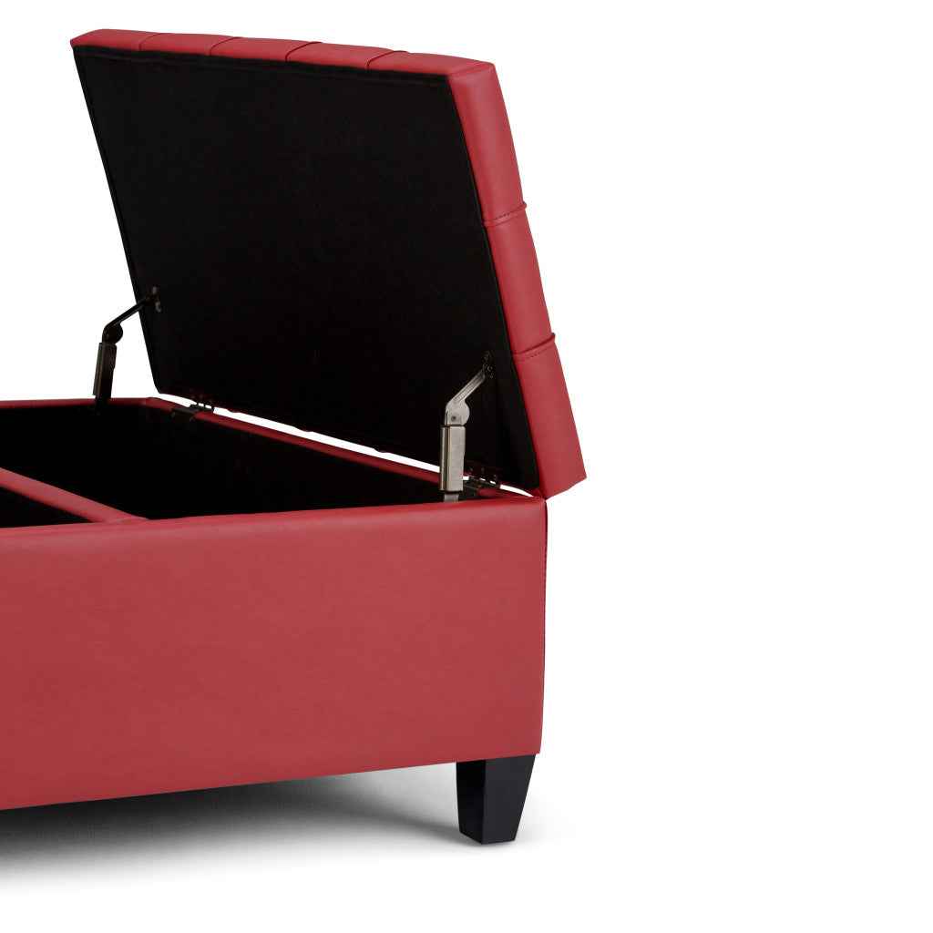 36" Red and Espresso Leather Cocktail Ottoman With Storage