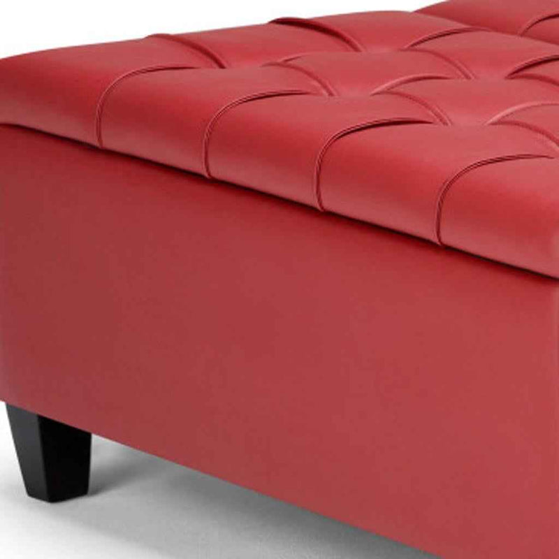 36" Red and Espresso Leather Cocktail Ottoman With Storage