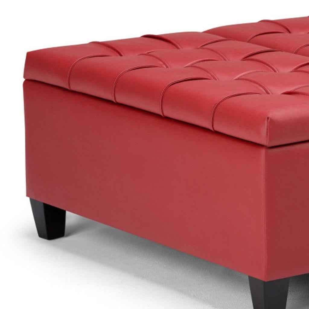 36" Red and Espresso Leather Cocktail Ottoman With Storage