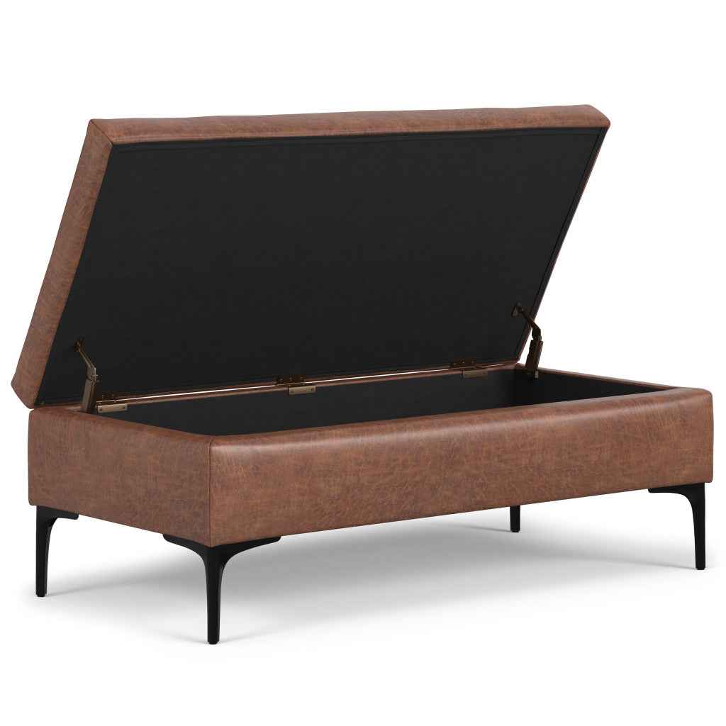 48" Black and Brown Upholstery Storage Ottoman