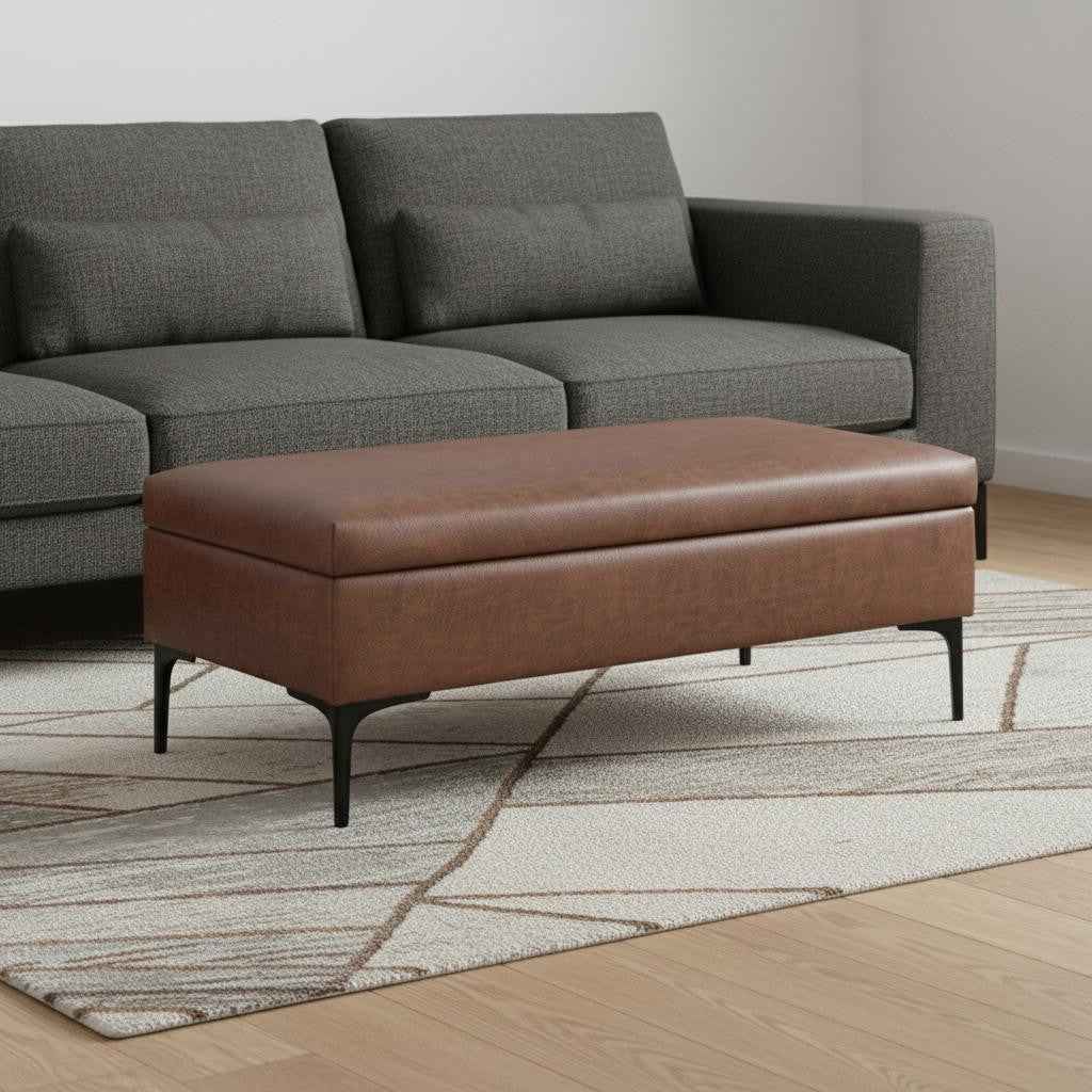 48" Black and Brown Upholstery Storage Ottoman