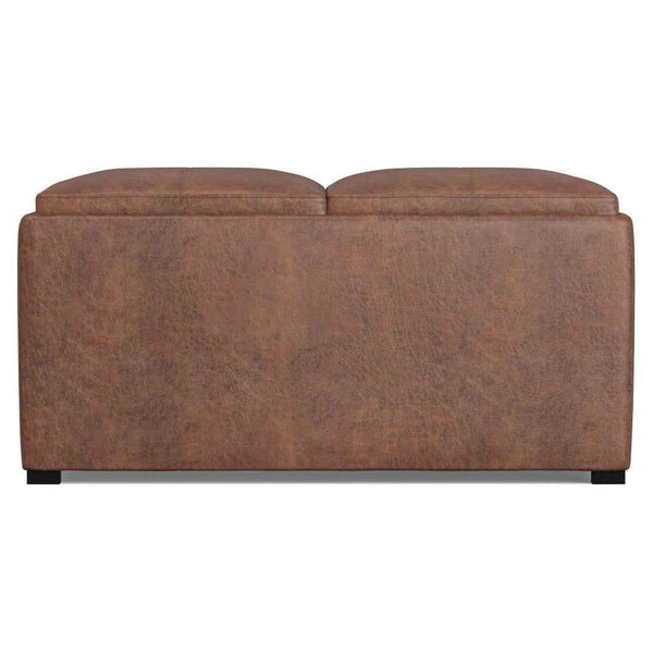 35" Brown and Black Leather Cocktail Ottoman With Storage
