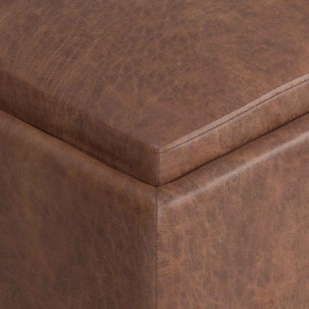 35" Brown and Black Leather Cocktail Ottoman With Storage