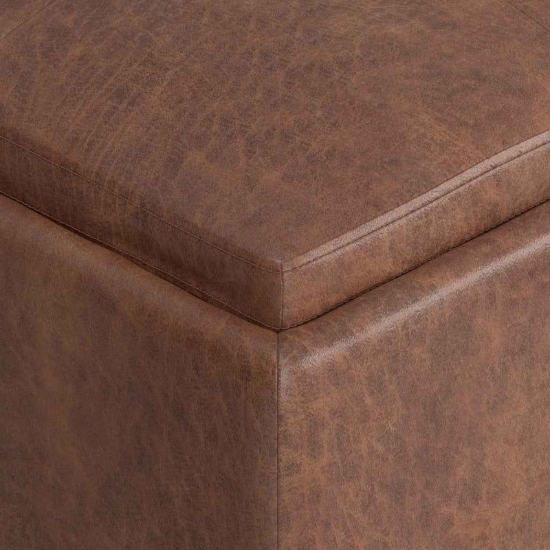 35" Brown and Black Leather Cocktail Ottoman With Storage