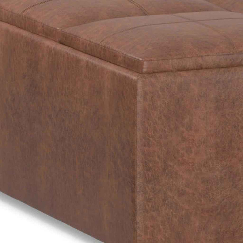 35" Brown and Black Leather Cocktail Ottoman With Storage