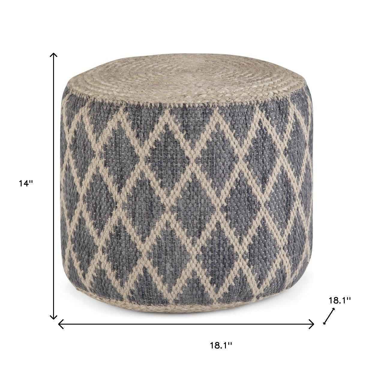 18" Gray Jute Round Pouf Ottoman