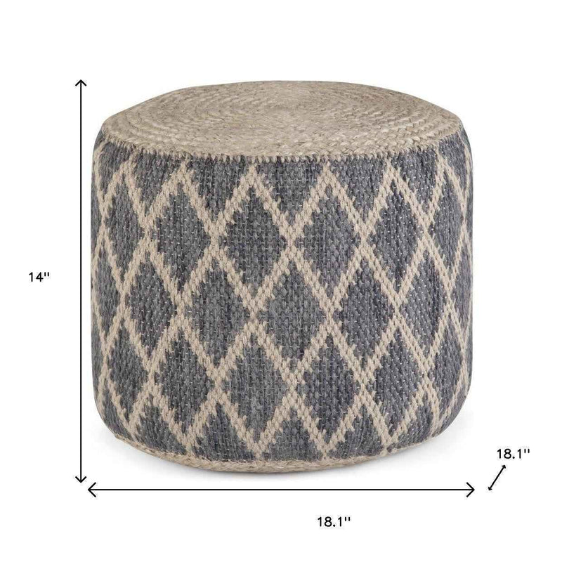 18" Gray Jute Round Pouf Ottoman