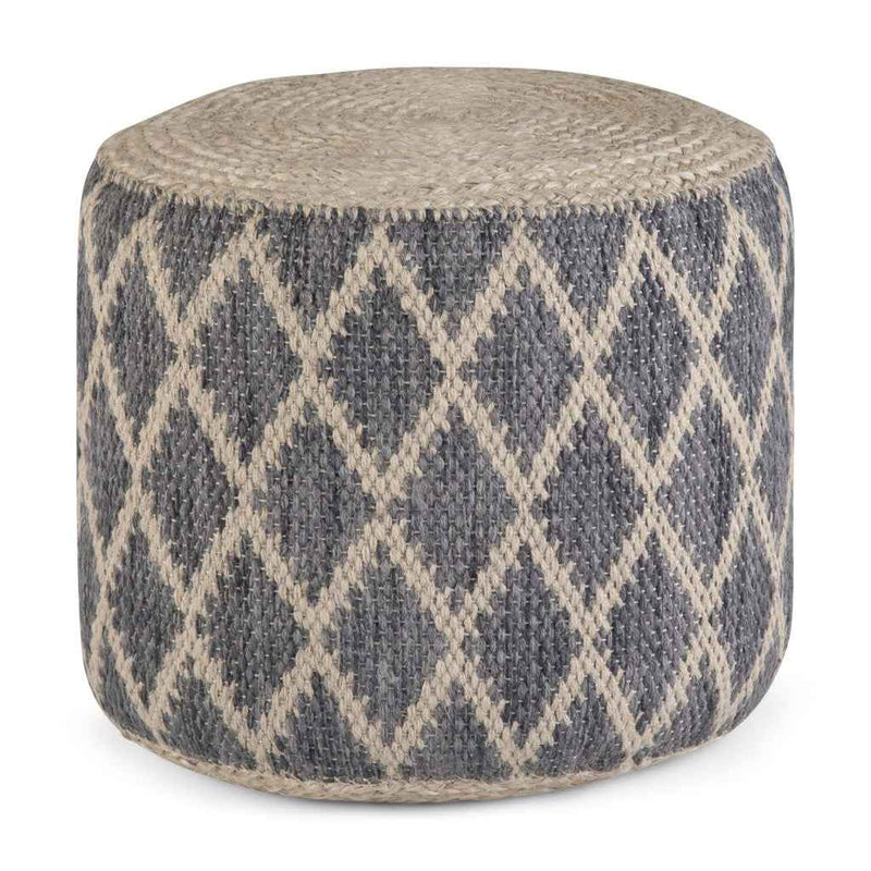 18" Gray Jute Round Pouf Ottoman