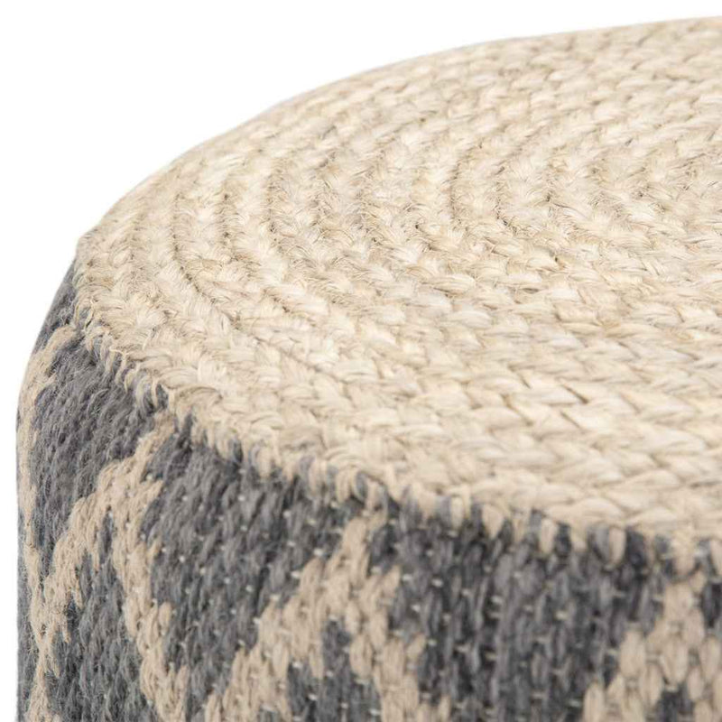 18" Gray Jute Round Pouf Ottoman