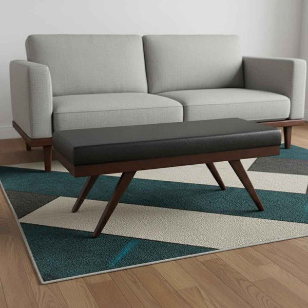 48" Black and Brown Leather Ottoman