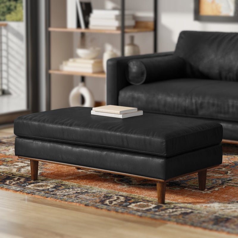 49" Black and Brown Leather Cocktail Ottoman