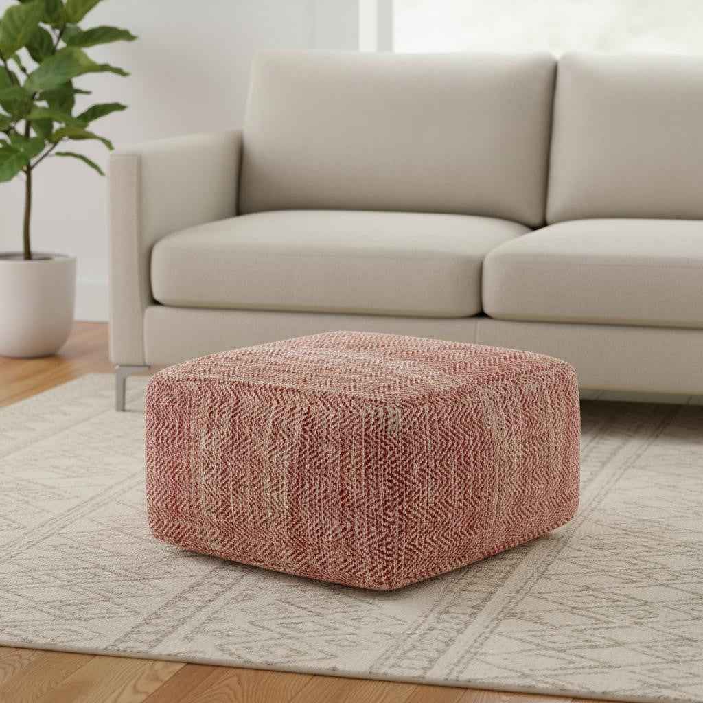 20" Red Cotton Pouf Ottoman