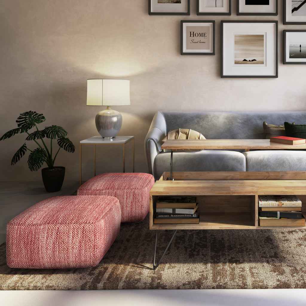 20" Red Cotton Pouf Ottoman