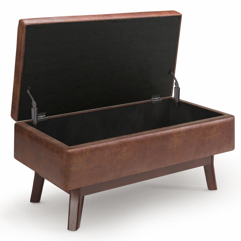 36" Brown Leather Cocktail Ottoman With Storage