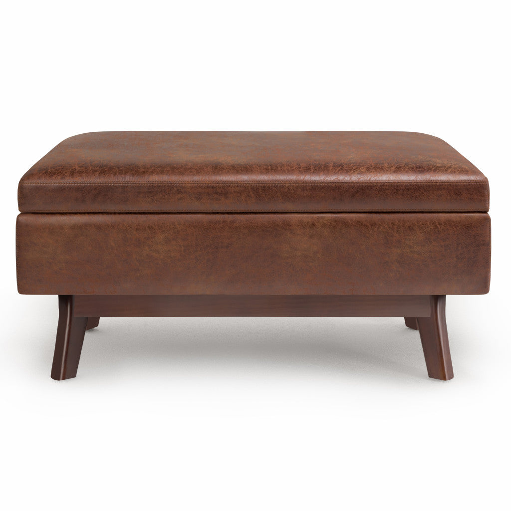 36" Brown Leather Cocktail Ottoman With Storage