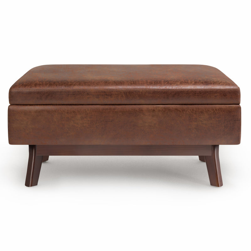36" Brown Leather Cocktail Ottoman With Storage