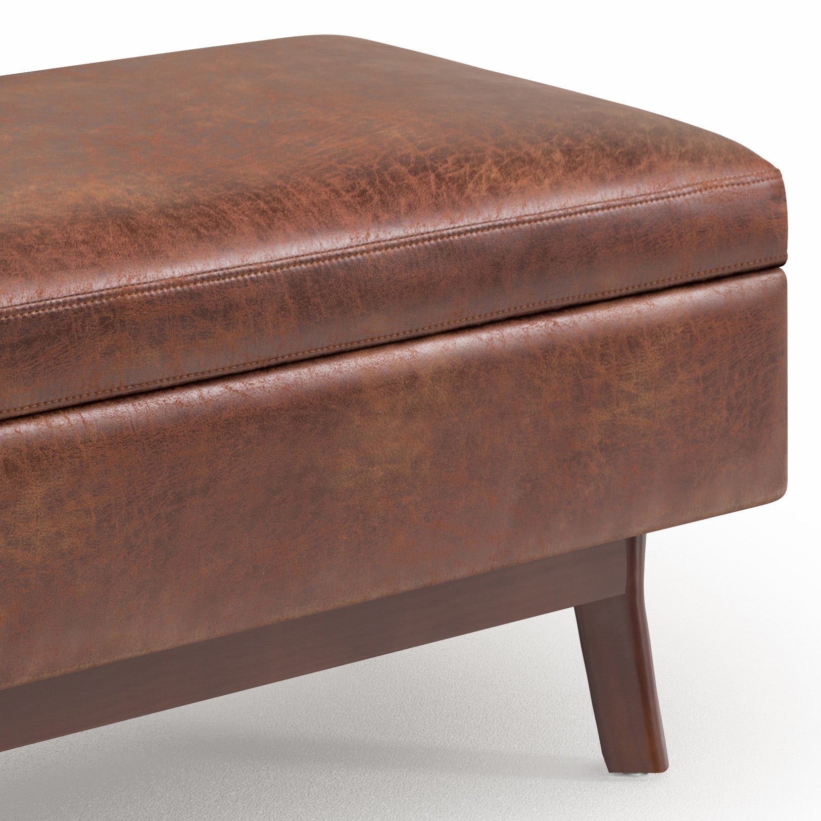 36" Brown Leather Cocktail Ottoman With Storage