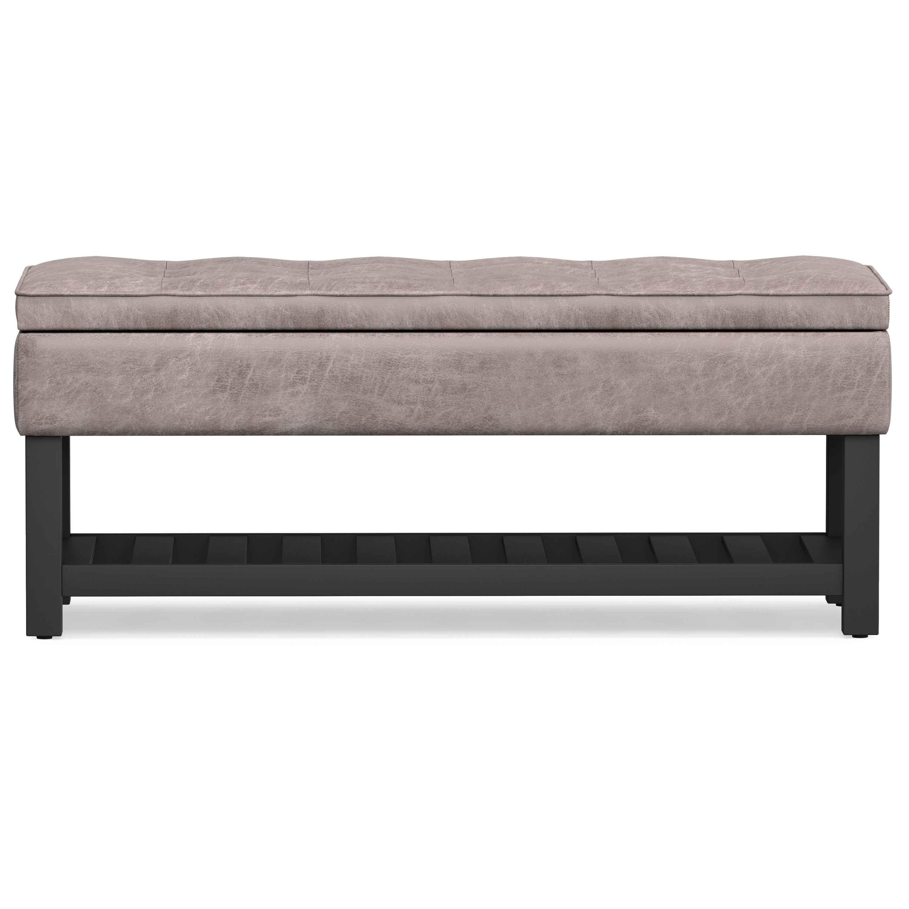 44" Gray and Dark Brown Leather Ottoman With Storage