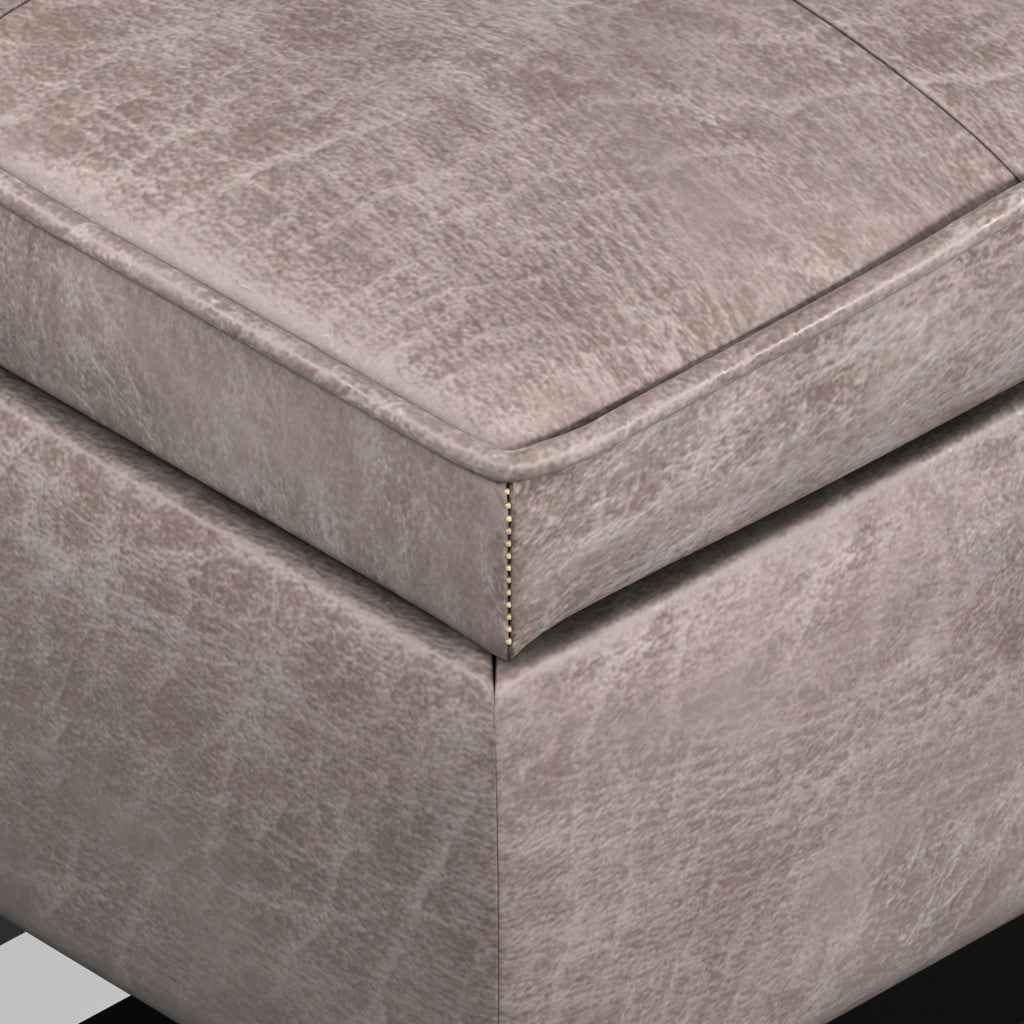 44" Gray and Dark Brown Leather Ottoman With Storage