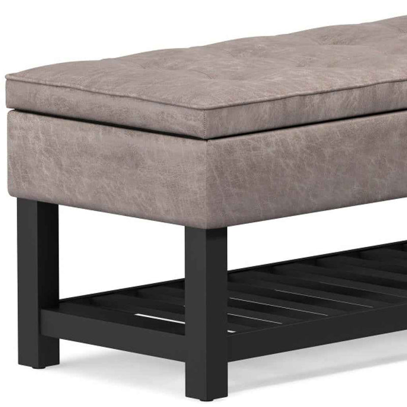 44" Gray and Dark Brown Leather Ottoman With Storage