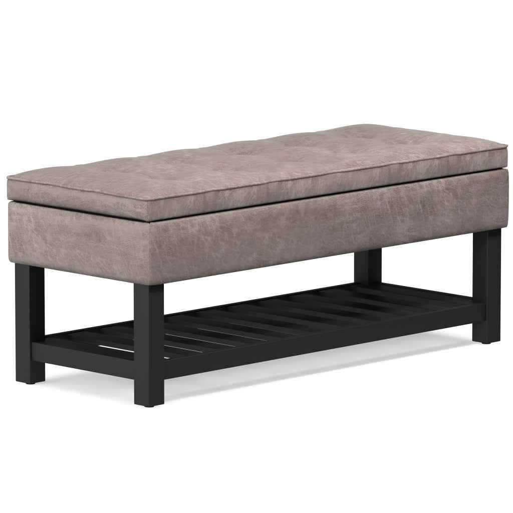 44" Gray and Dark Brown Leather Ottoman With Storage