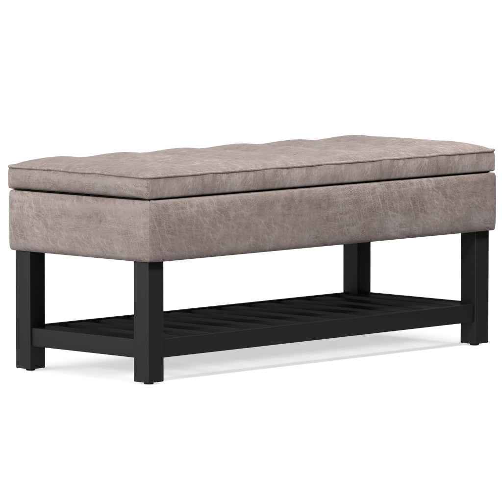44" Gray and Dark Brown Leather Ottoman With Storage