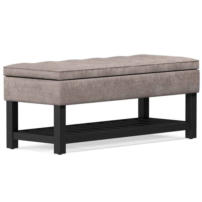 44" Gray and Dark Brown Leather Ottoman With Storage