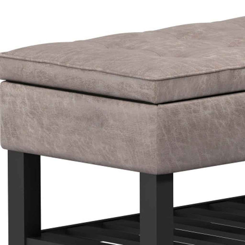 44" Gray and Dark Brown Leather Ottoman With Storage