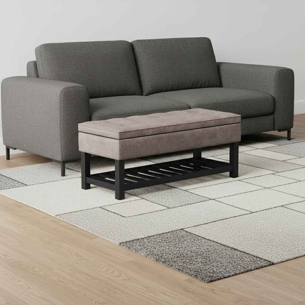 44" Gray and Dark Brown Leather Ottoman With Storage