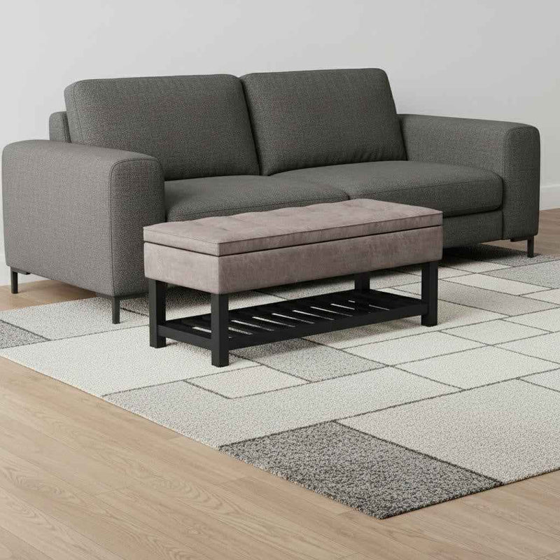 44" Gray and Dark Brown Leather Ottoman With Storage