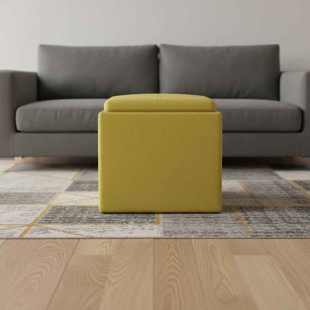 17" Yellow Upholstery Storage Ottoman