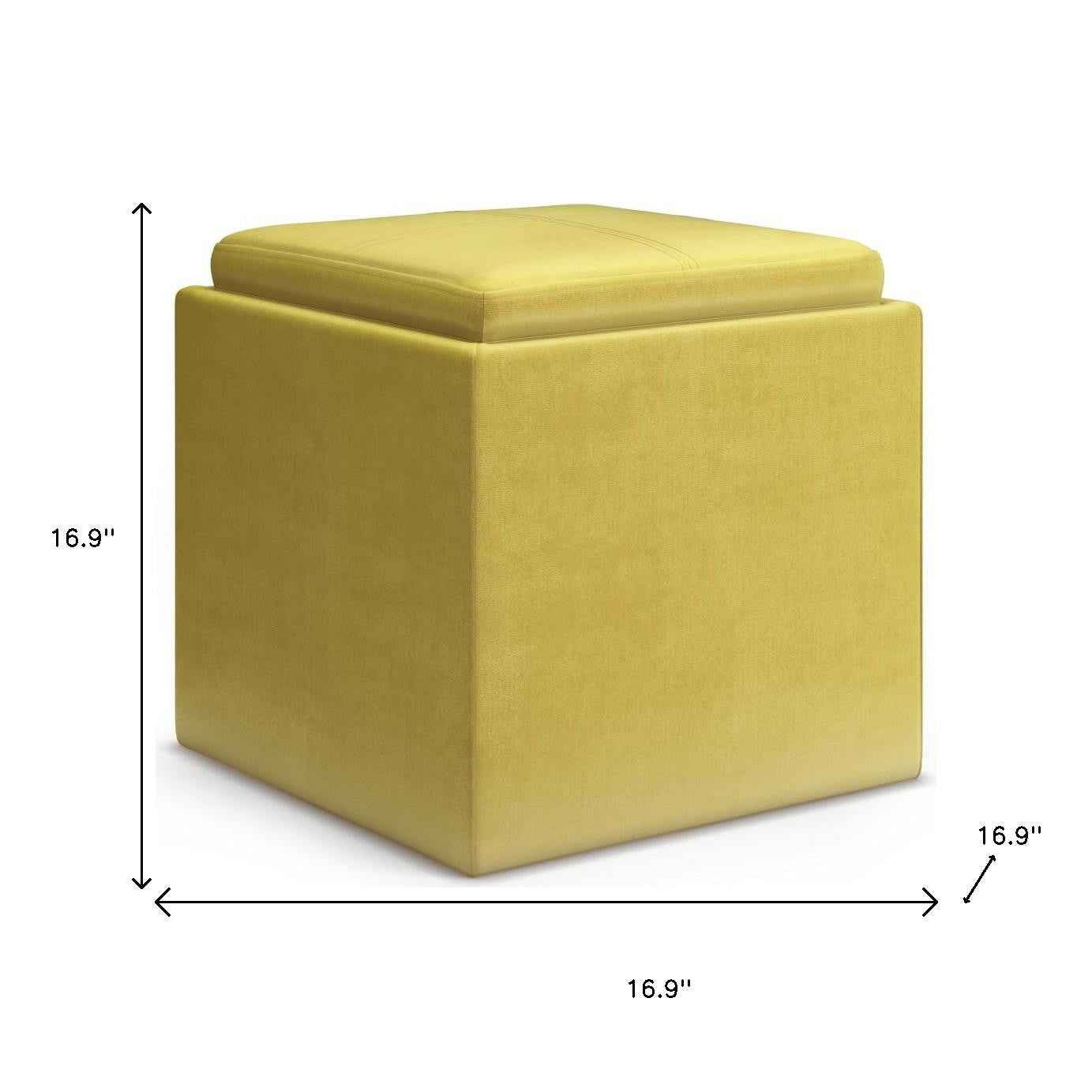 17" Yellow Upholstery Storage Ottoman