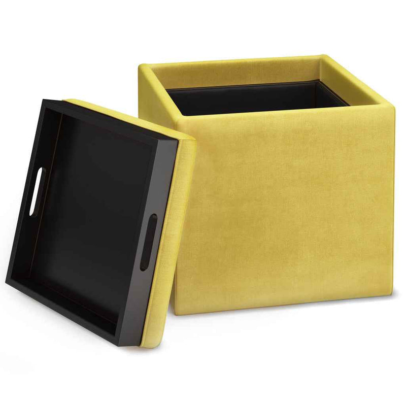 17" Yellow Upholstery Storage Ottoman